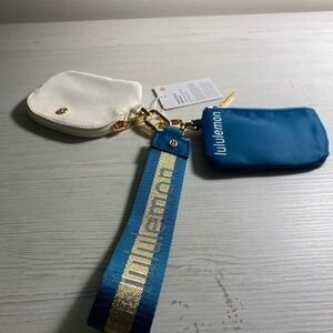 Lululemon Blue and Cream Wristlet Duo with Gold Accents